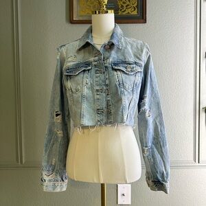 Distressed Custom-Made Sturgis Rally Cropped Denim Jacket